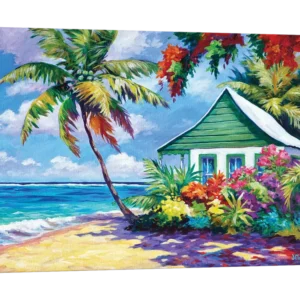 كوخ أخضر على الشاطئ